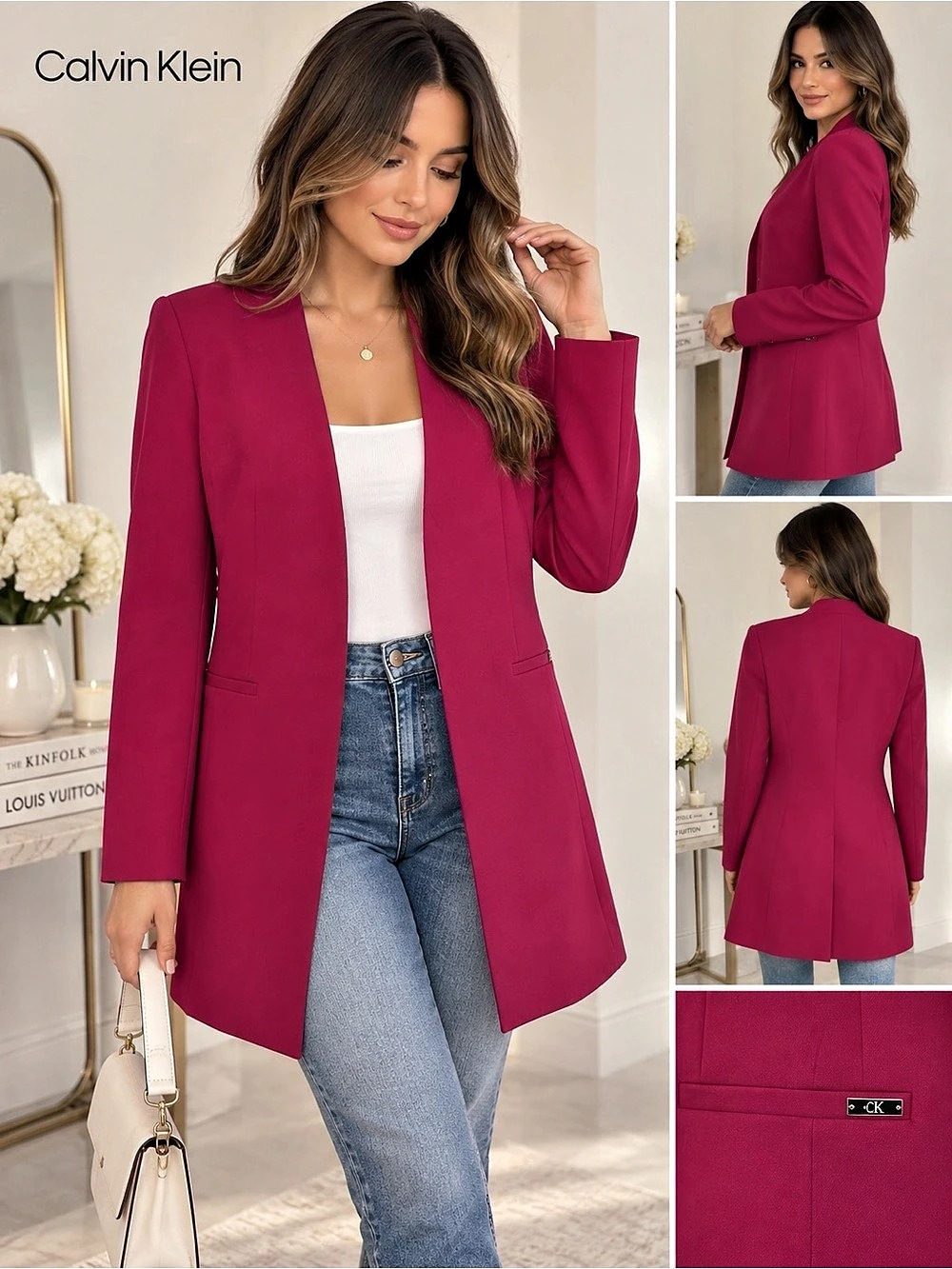 Calvin Klein Women's Longline Blazer in Pink Petite NWT